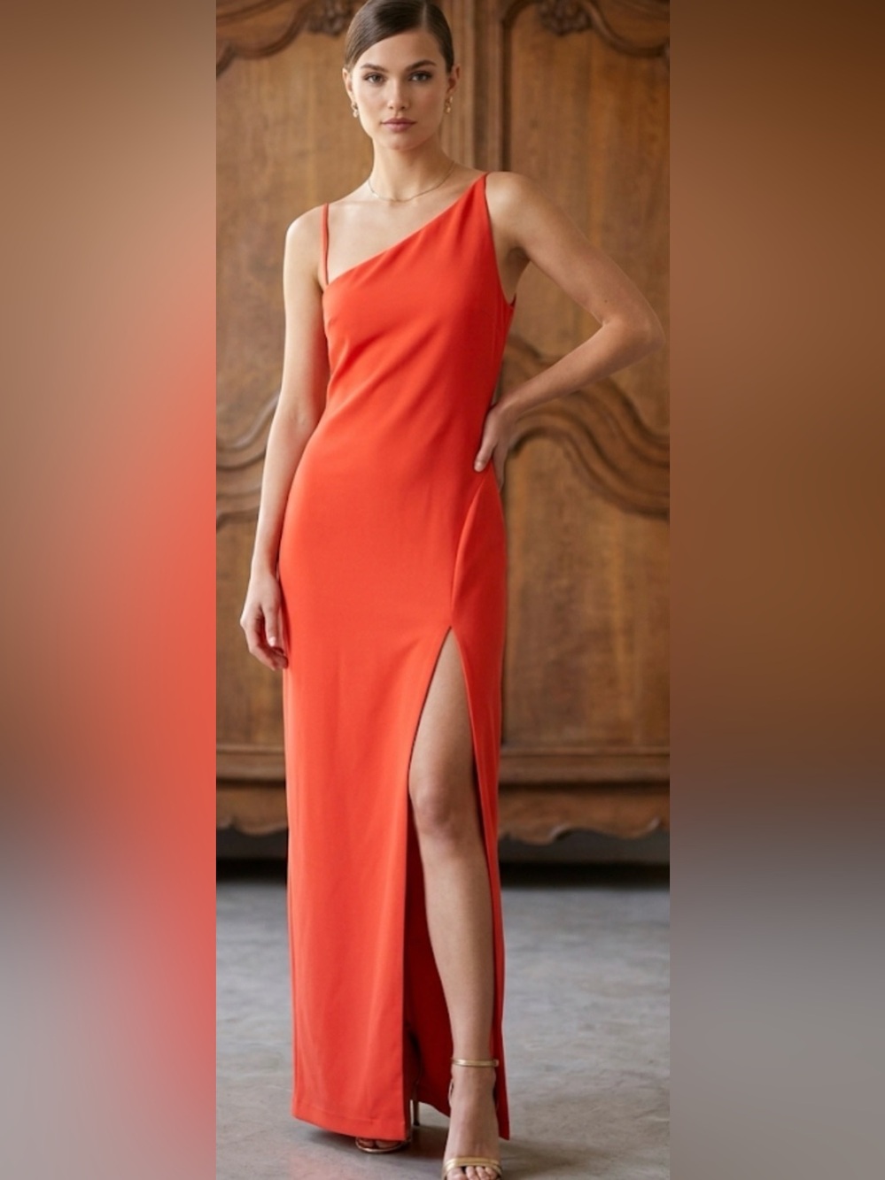 Badgley Mischka One Shoulder Cocktail Dress Orange NWT